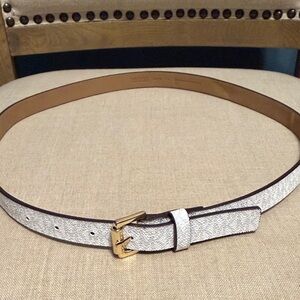 Michael Kors White and Grey Monogrammed Belt, Size M